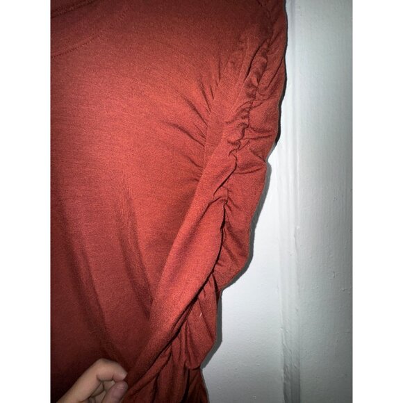 Ribbed Long Sleeve Ruched Midi Dress By Treasure & Bond X-Small Red Rust Classic - Picture 3 of 7